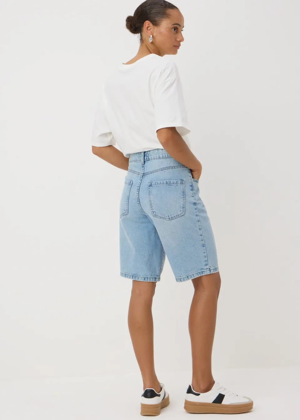 Shorts>Papaya Denim Blue Lightwash Relaxed Knee Length Shorts