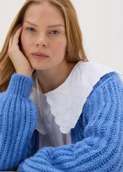 Tops>Papaya Lofty Ribbed Knit Cardigan Blue