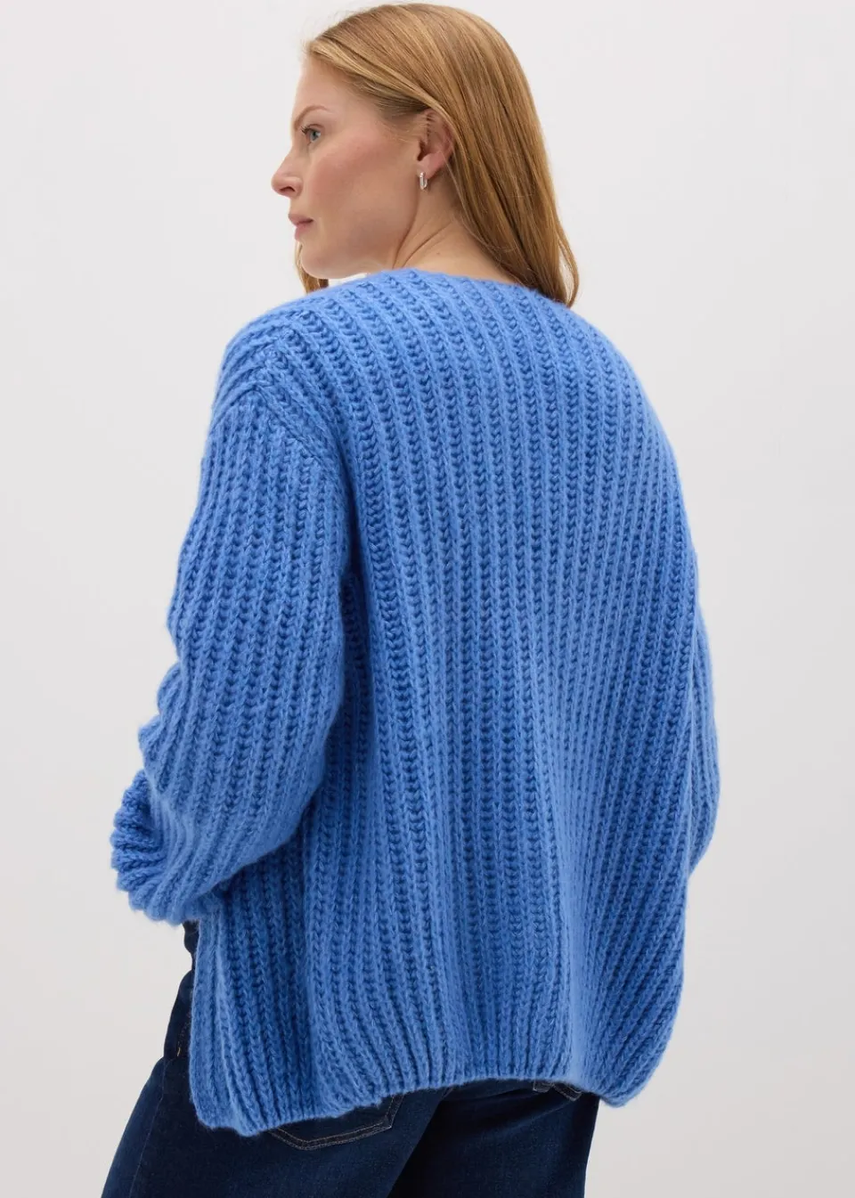 Tops>Papaya Lofty Ribbed Knit Cardigan Blue