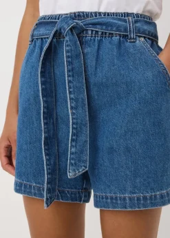 Shorts>Papaya Denim Blue Mid Wash Belted Shorts