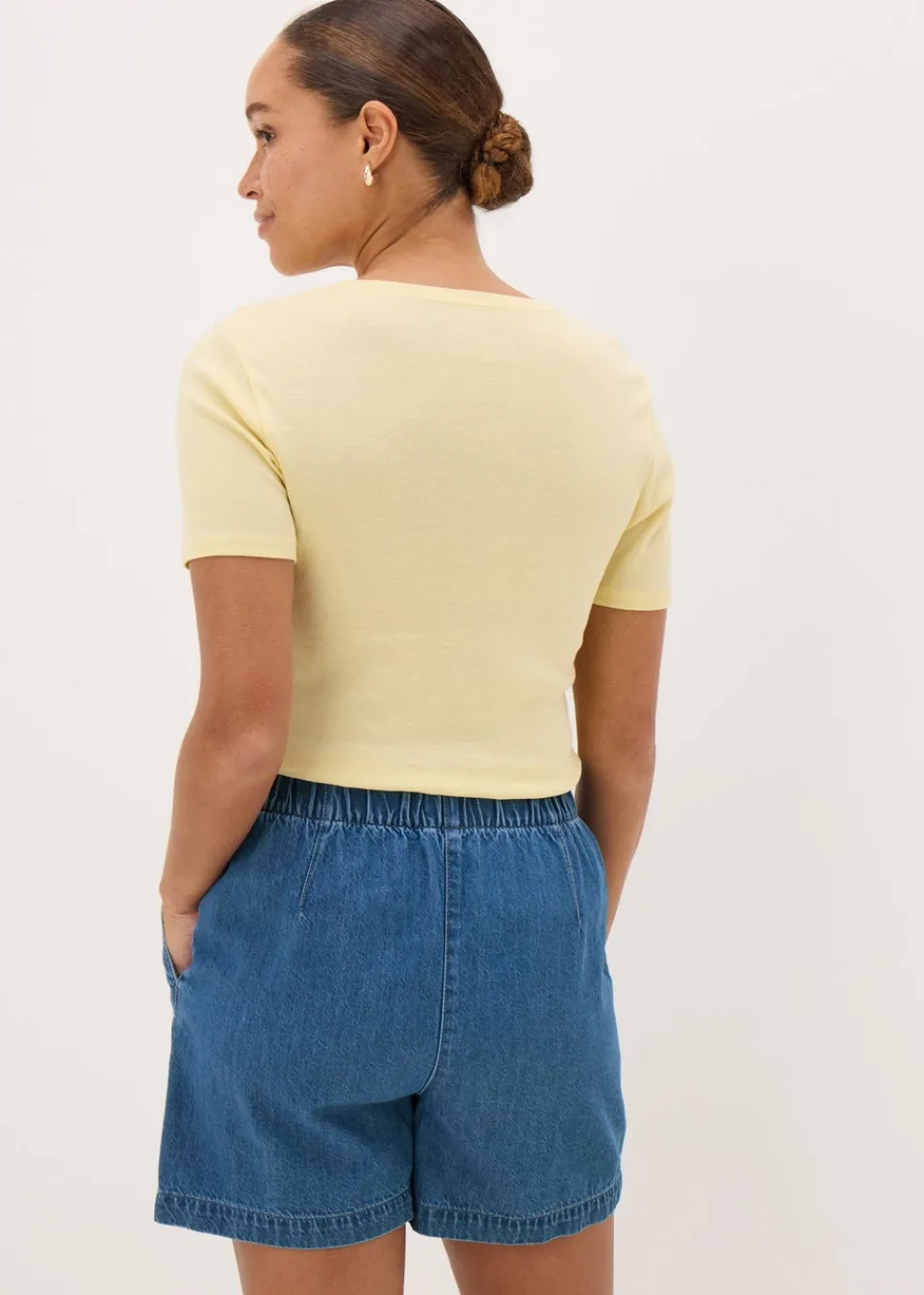 Shorts>Papaya Blue Mid Wash Cotton Paper Bag Shorts