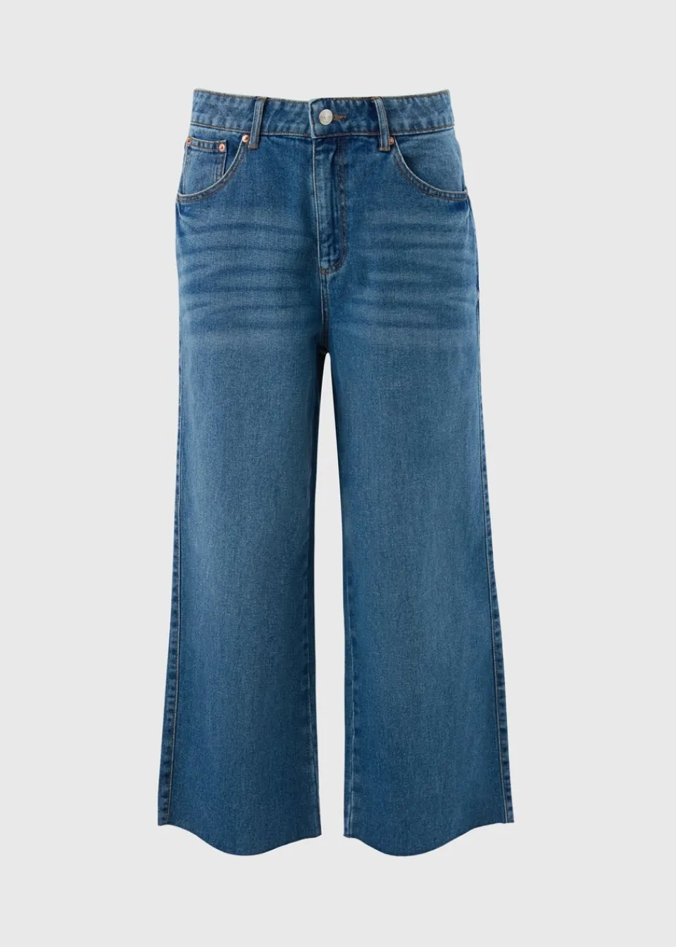 Jeans & Jeggings>Papaya Denim Blue Mid Wash Cropped Wide Leg Jeans
