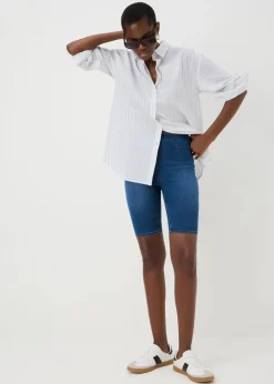 Shorts>Papaya Denim Blue Mid Wash Rosie Knee Length Shorts