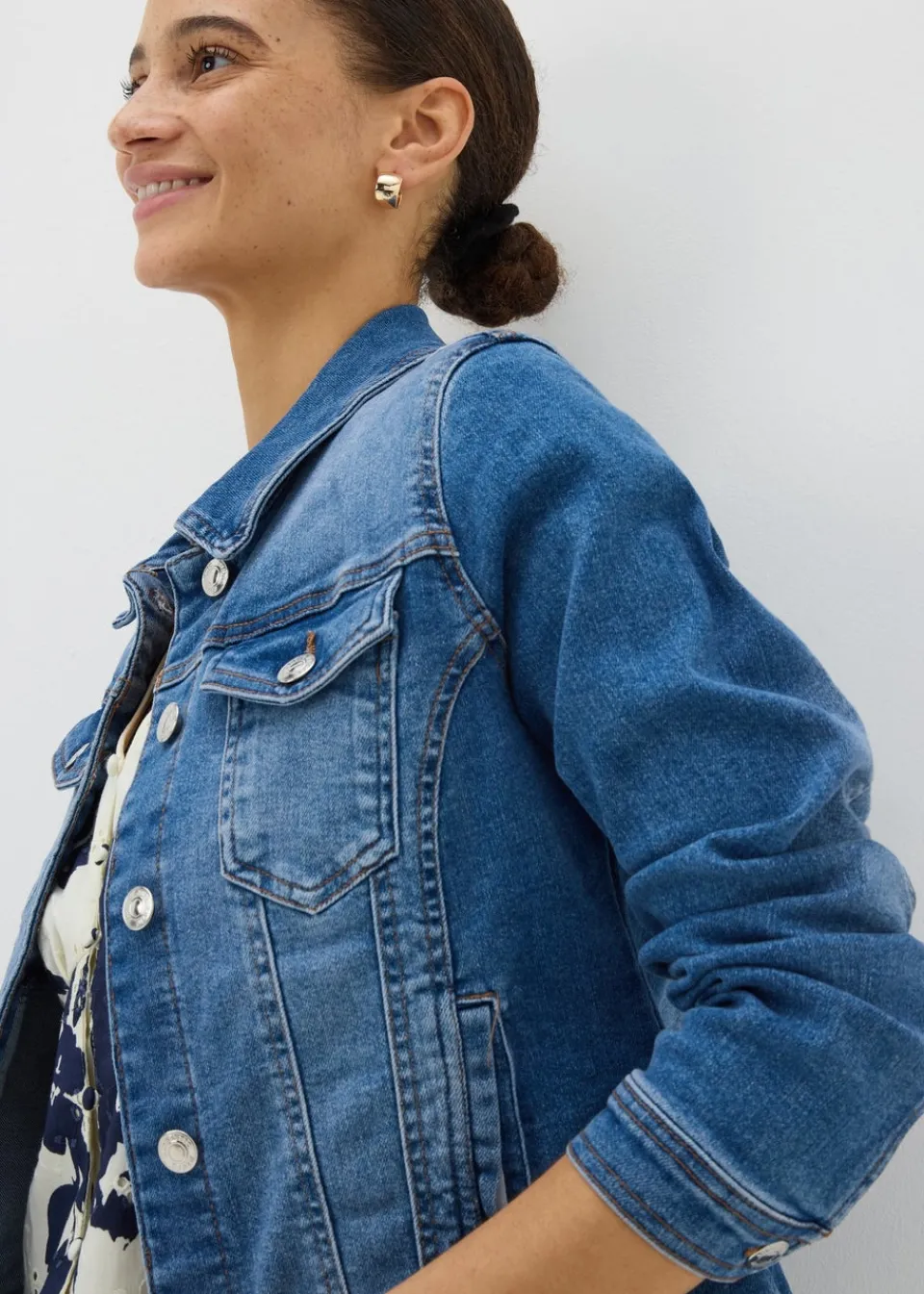 Coats & Jackets>Papaya Denim Blue Mid Wash Stretch Denim Jacket