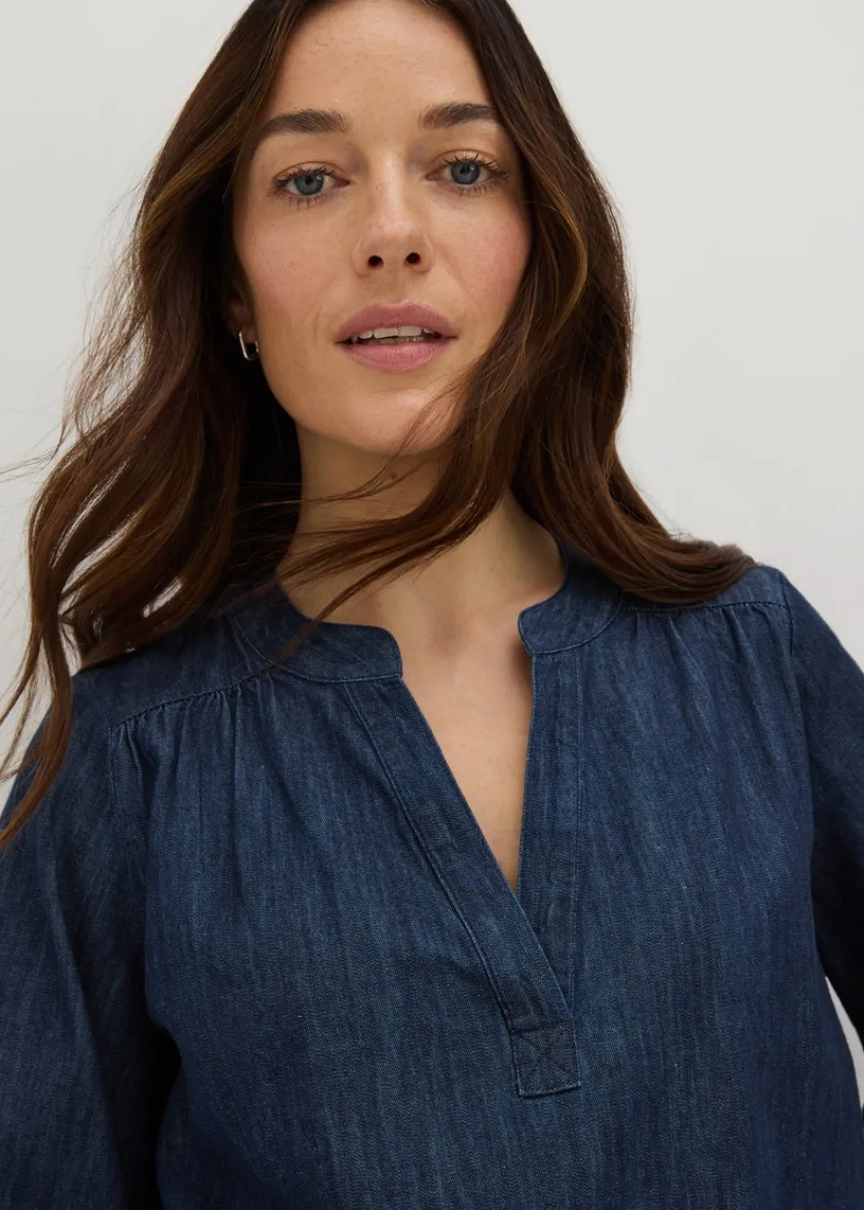 Tops>Papaya Blue Notched Neck Blouse