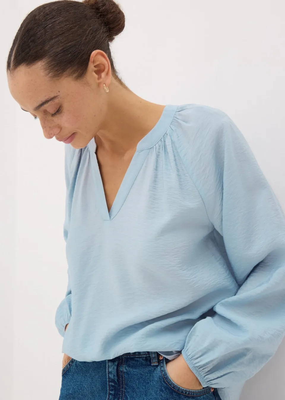 Tops>Papaya Blue Popover Blouse