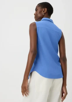 Tops>Papaya Blue Sleeveless Clipper Shirt
