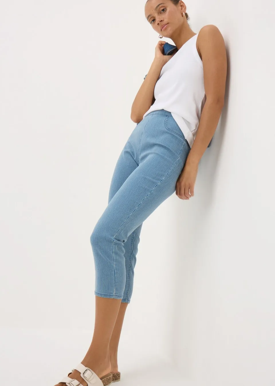 Jeans & Jeggings>Papaya Denim Blue Stripe Cropped Jeggings