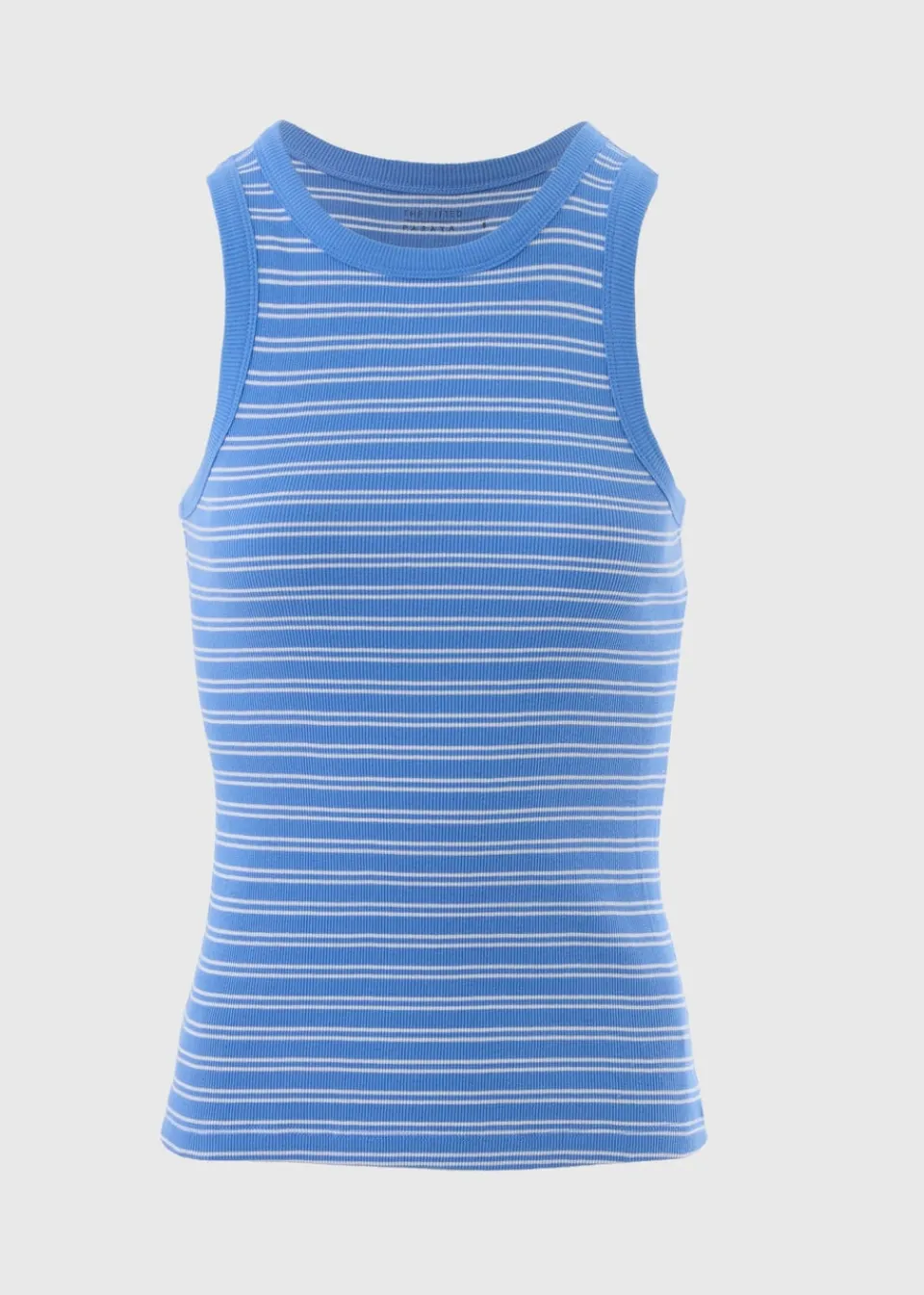 Tops>Papaya Blue Stripe High Neck Vest Top