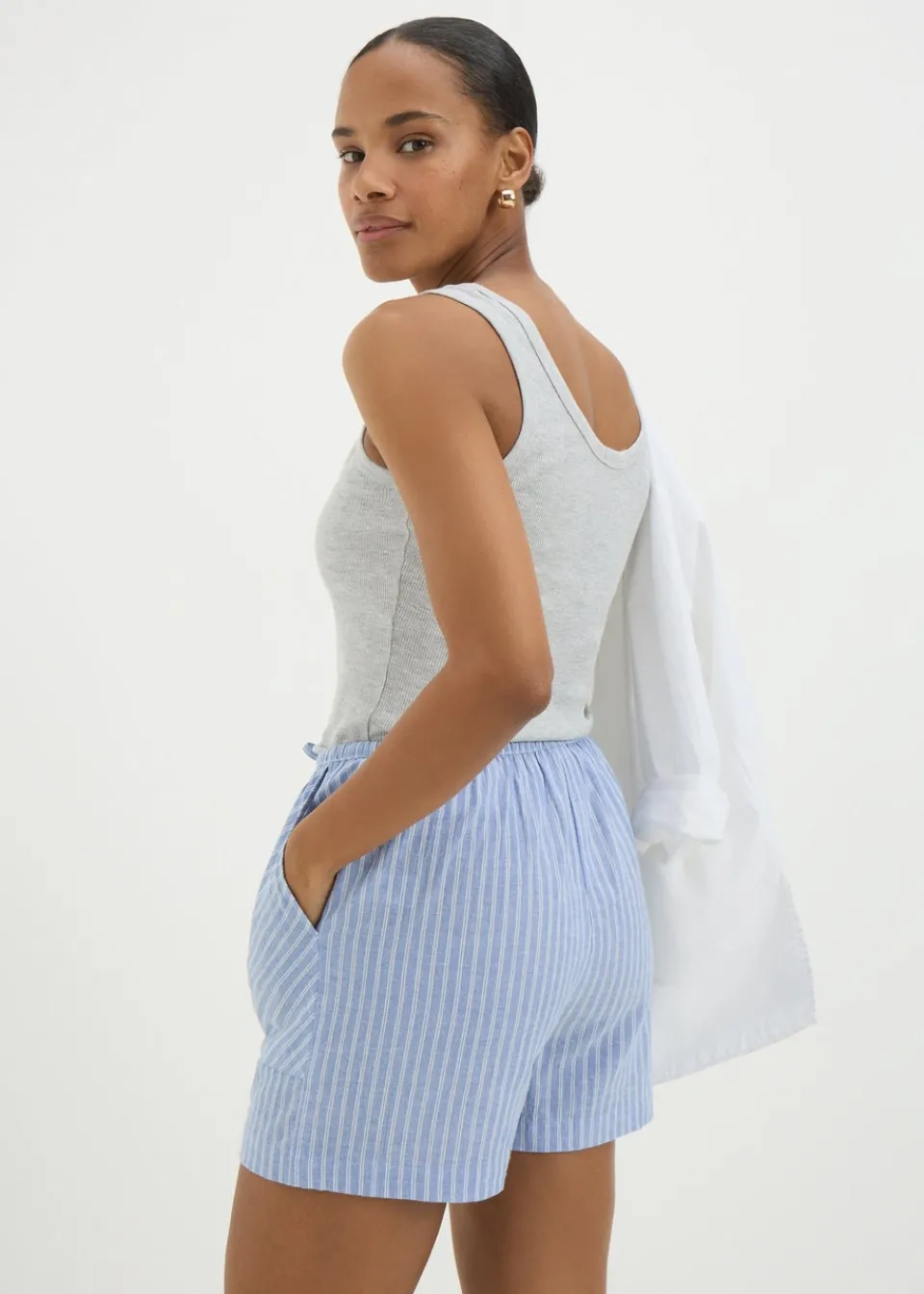 Shorts>Papaya Blue Stripe Tie Waist Boxer Shorts