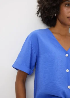 Tops>Papaya Blue V Neck Airflow Shirt