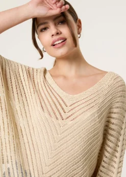 Tops>Blue Vanilla Beige Crochet V Neck Jumper