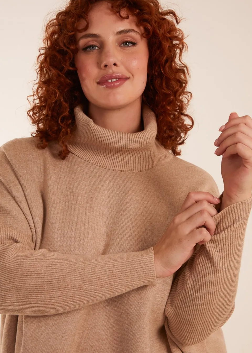 Tops>Blue Vanilla Curve High Neck Boxy Jumper Beige
