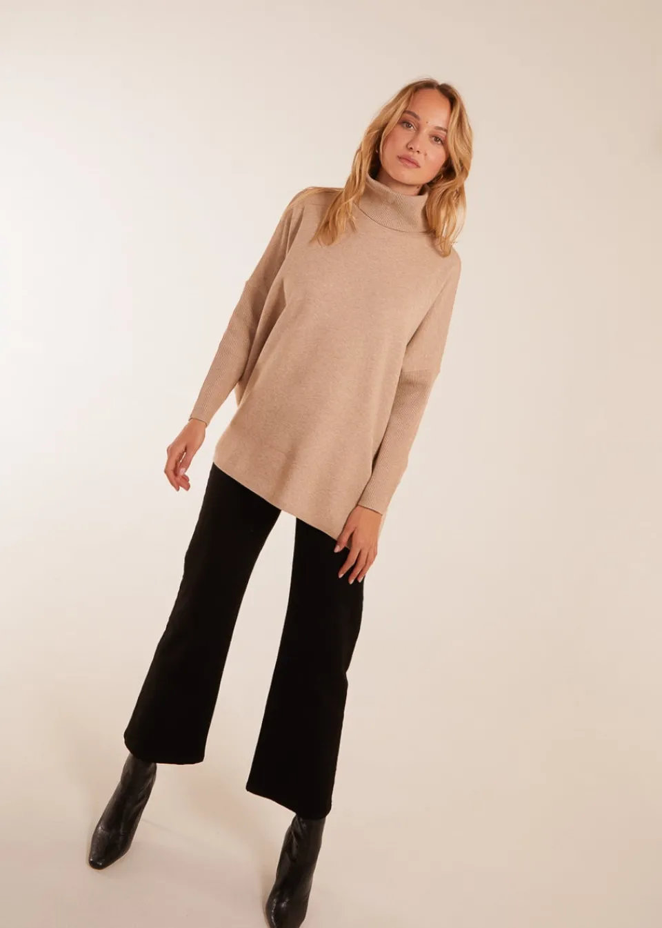 Tops>Blue Vanilla High Neck Boxy Jumper Beige
