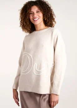 Tops>Blue Vanilla Beige Oui Embroidery Jumper