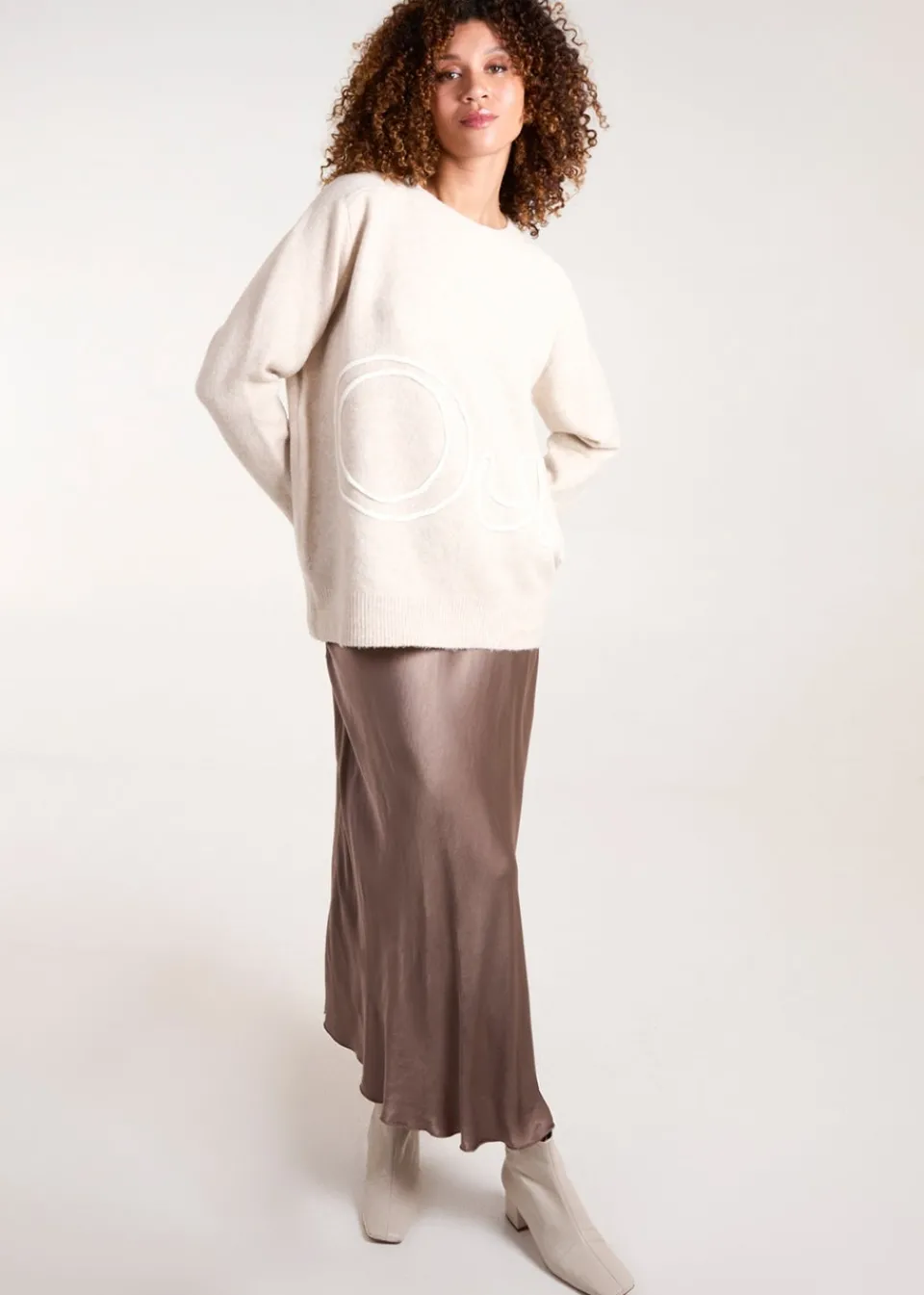 Tops>Blue Vanilla Beige Oui Embroidery Jumper