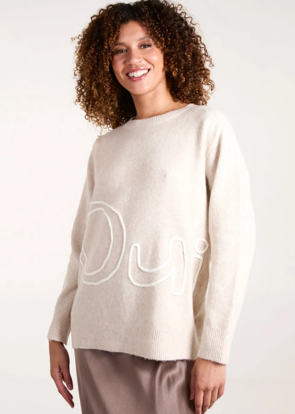 Tops>Blue Vanilla Beige Oui Embroidery Jumper