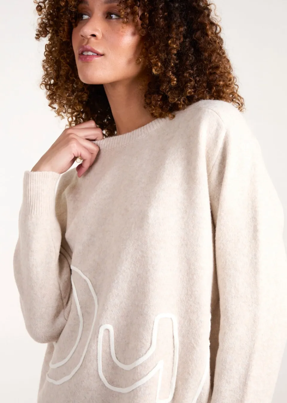 Tops>Blue Vanilla Beige Oui Embroidery Jumper
