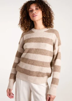 Tops>Blue Vanilla Beige Stripe Rib Knit Jumper