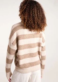 Tops>Blue Vanilla Beige Stripe Rib Knit Jumper