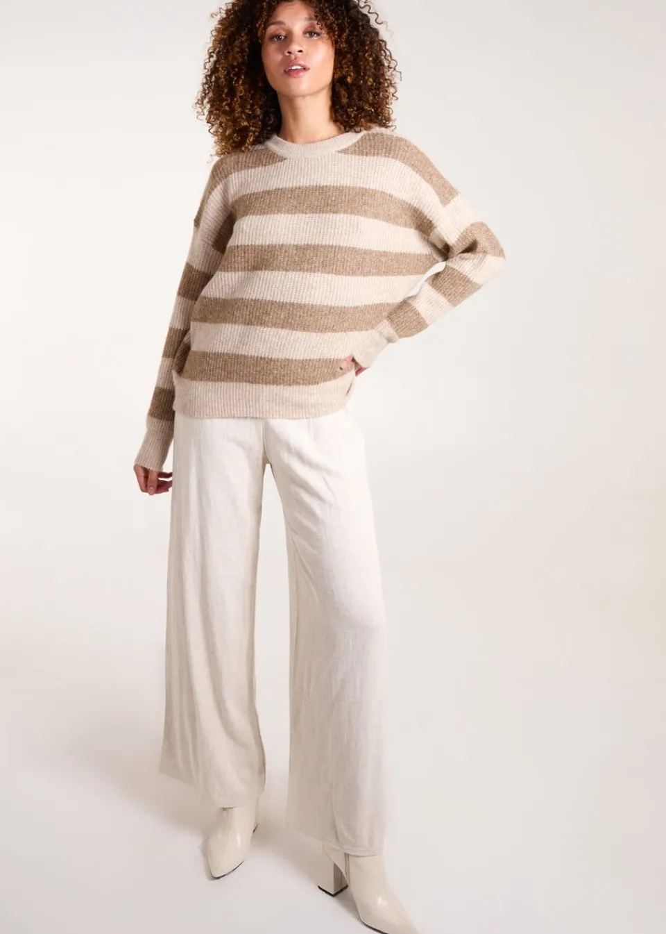 Tops>Blue Vanilla Beige Stripe Rib Knit Jumper