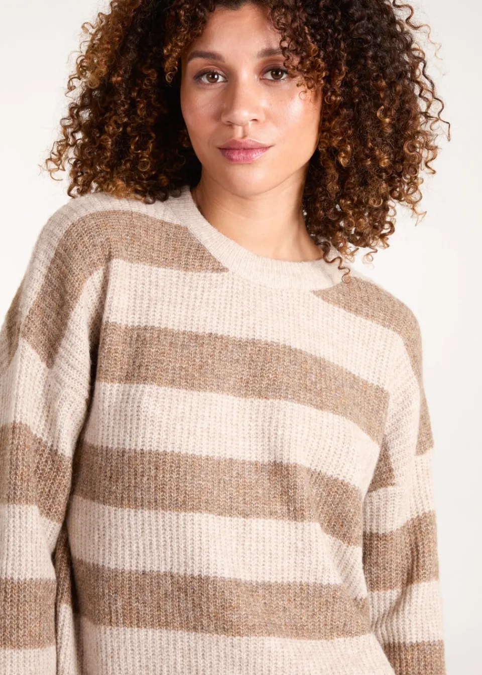 Tops>Blue Vanilla Beige Stripe Rib Knit Jumper