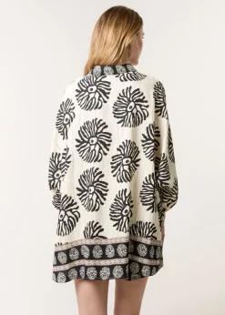 Tops>Blue Vanilla Black Abstract Oversized Shirt