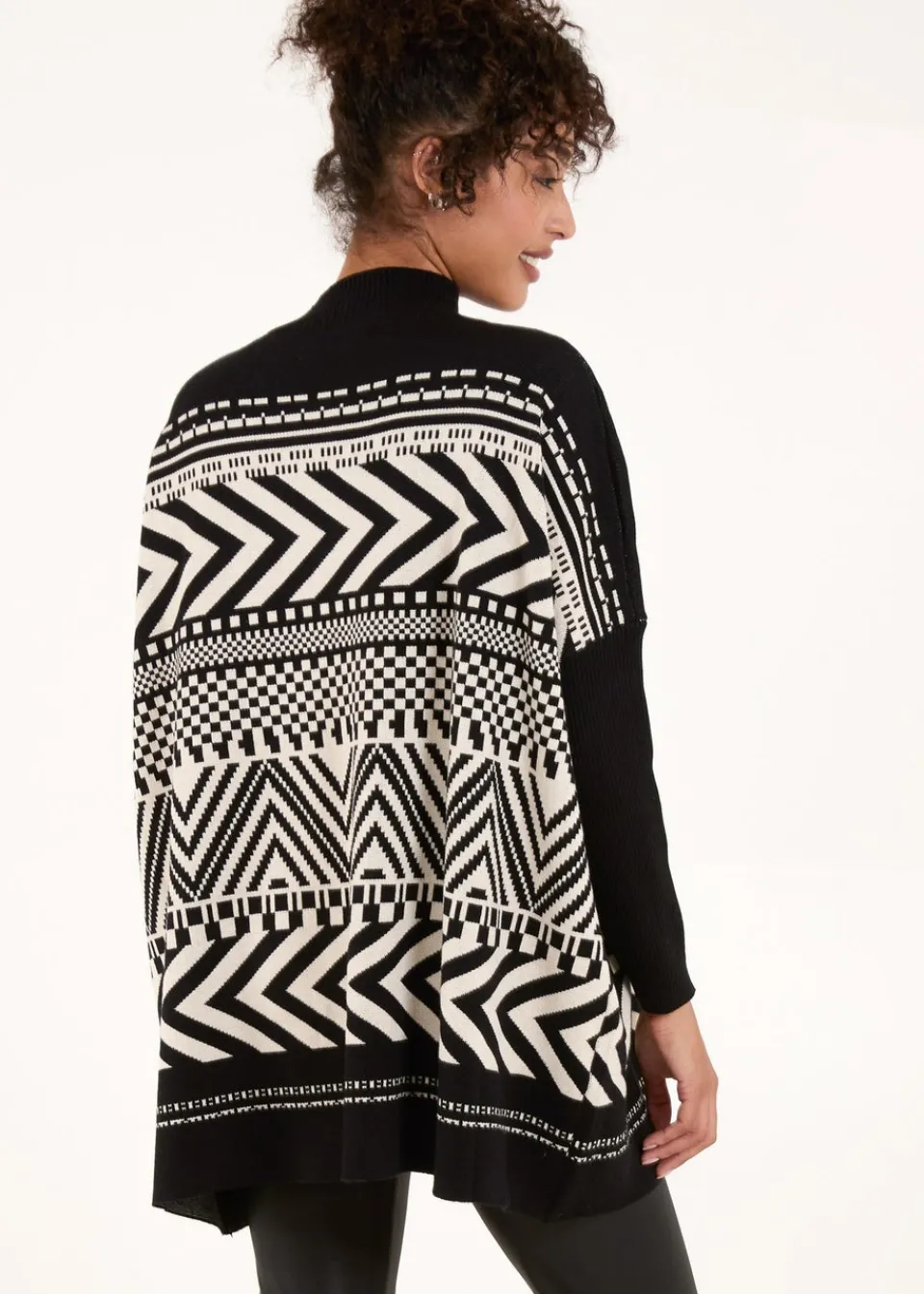 Knitwear>Blue Vanilla Black Abstract Print Round Neck Jumper