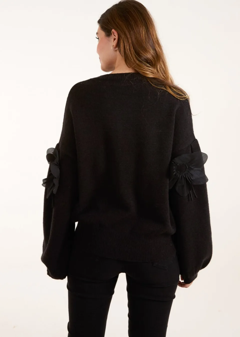 Tops>Blue Vanilla Black Applique Flower Jumper