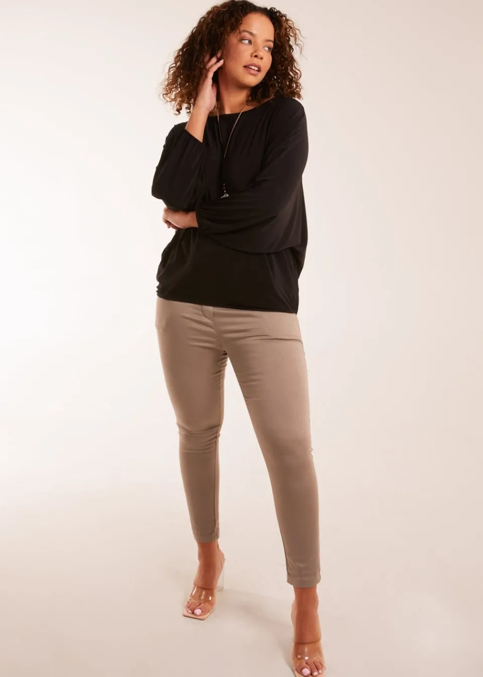 Tops>Blue Vanilla Black Batwing Necklace Elasticated Hem Top
