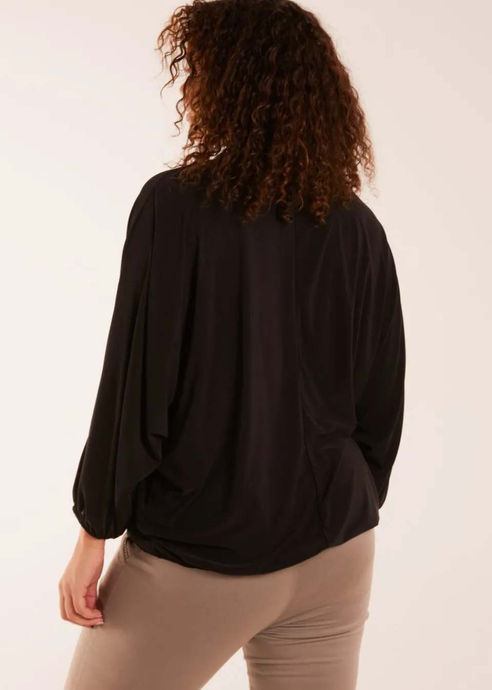 Tops>Blue Vanilla Black Batwing Necklace Elasticated Hem Top