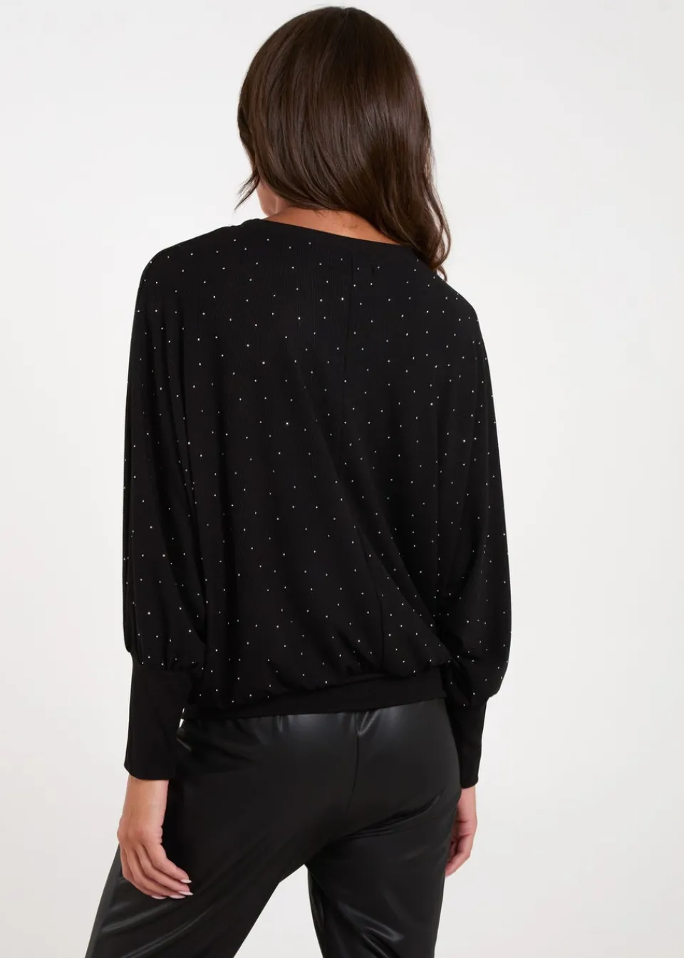 Tops>Blue Vanilla Black Batwing Top With Diamantes