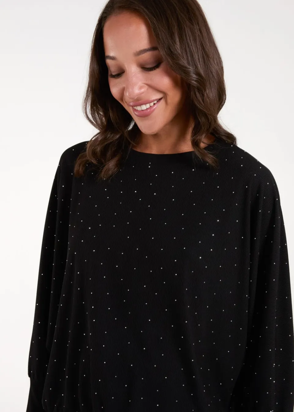 Tops>Blue Vanilla Black Batwing Top With Diamantes