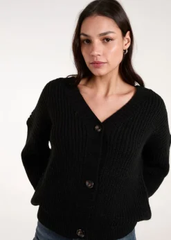 Tops>Blue Vanilla Black Button Front Cardigan