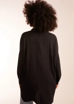Tops>Blue Vanilla Black Crinkle Oversized Shirt