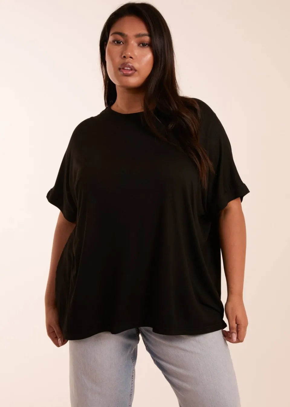 T-Shirts>Blue Vanilla Curve Floral Crochet Back Top Black