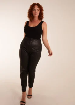 Trousers>Blue Vanilla Black Curve Matte Faux Leather Tailored Trousers