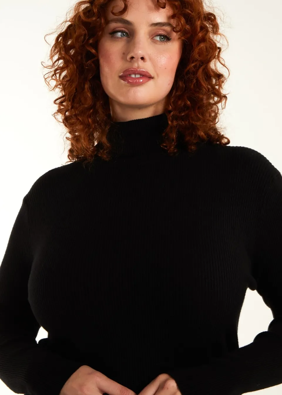 Knitwear>Blue Vanilla Curve Ribbed Roll Neck Midi Dress Black