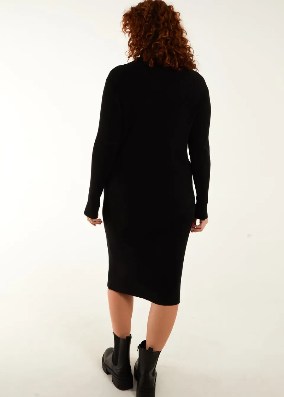 Knitwear>Blue Vanilla Curve Ribbed Roll Neck Midi Dress Black