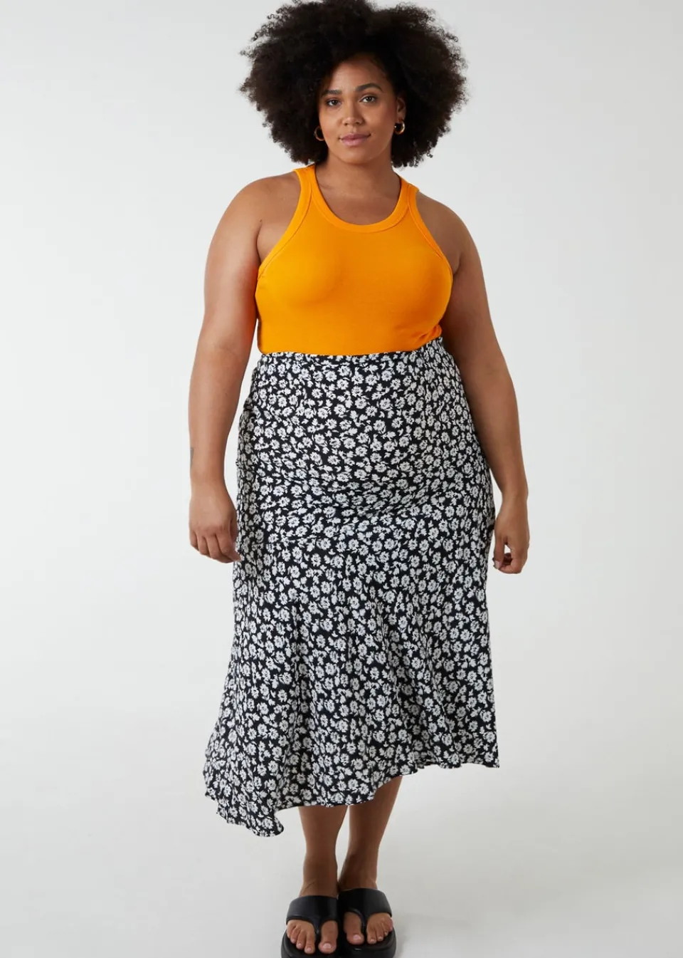Skirts>Blue Vanilla Black Curve Asymmetric Seam Midi Skirt