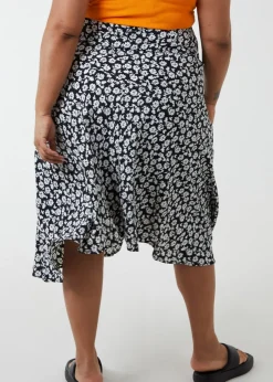 Skirts>Blue Vanilla Black Curve Asymmetric Seam Midi Skirt