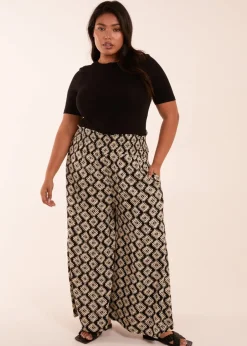Trousers>Blue Vanilla Black Curve Shirred Wide Leg Aztec Trouser