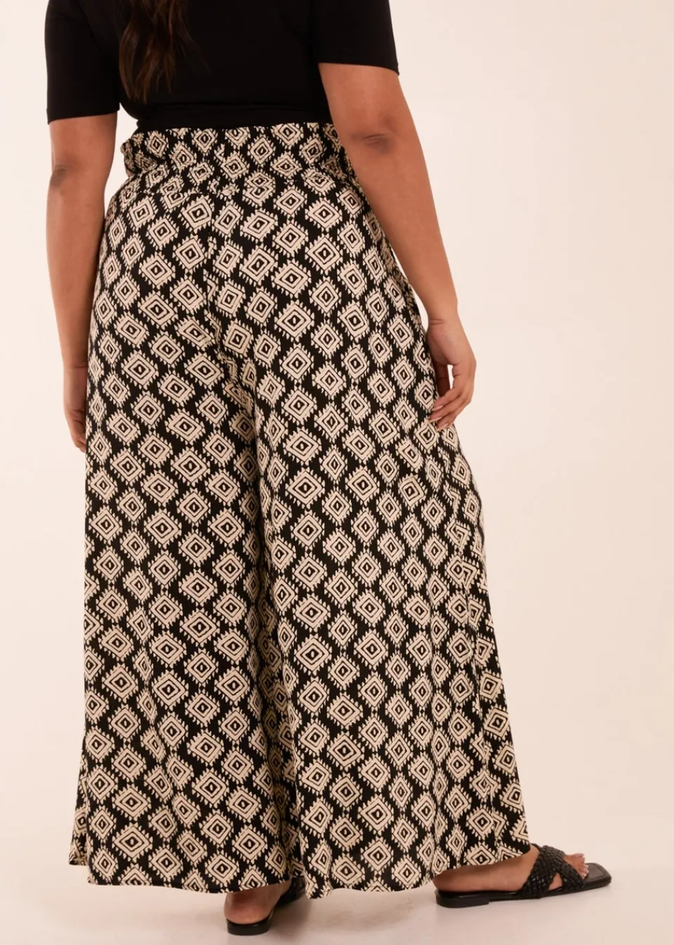 Trousers>Blue Vanilla Black Curve Shirred Wide Leg Aztec Trouser