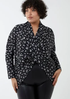 Tops>Blue Vanilla Black Curve Draped Dip Hem Top