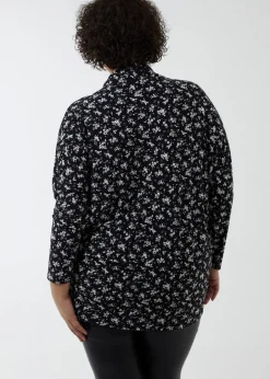 Tops>Blue Vanilla Black Curve Draped Dip Hem Top