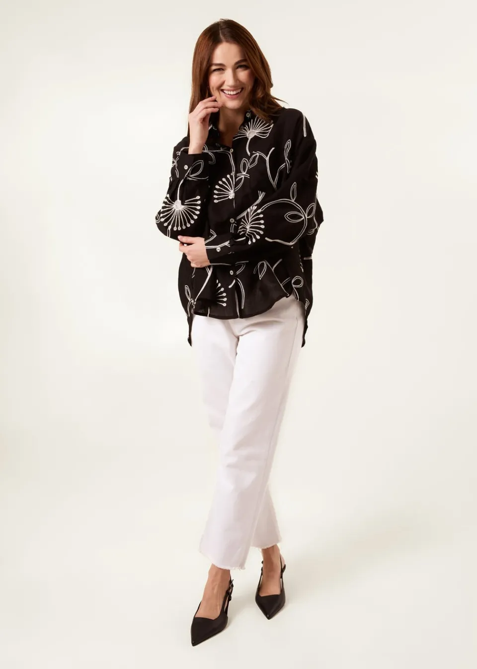 Tops>Blue Vanilla Black Embroidered Buttoned Shirt