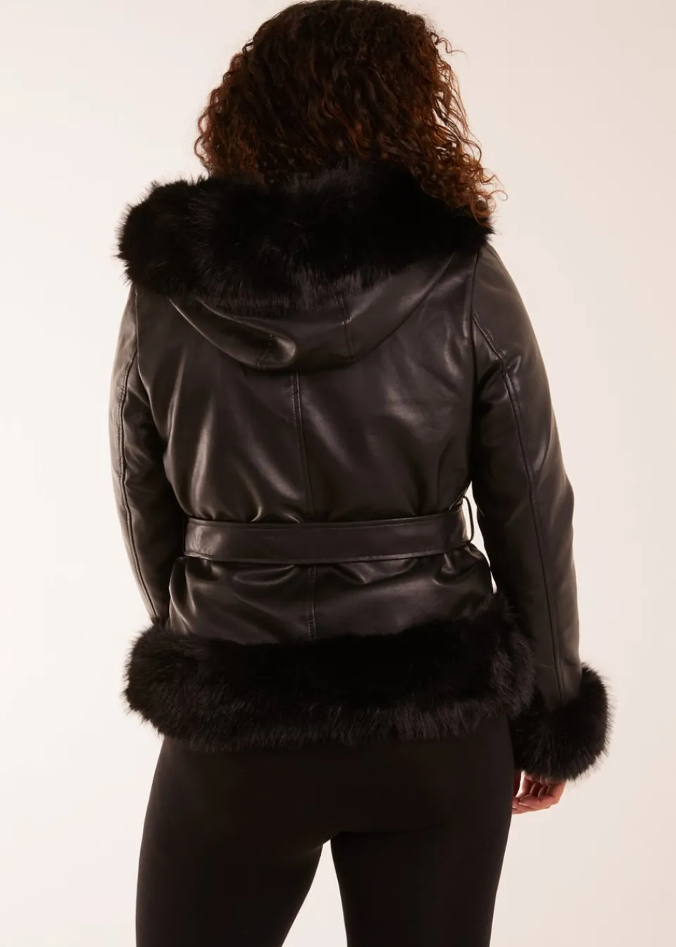 Coats & Jackets>Blue Vanilla Faux Fur Cropped Leather Look Jacket Black
