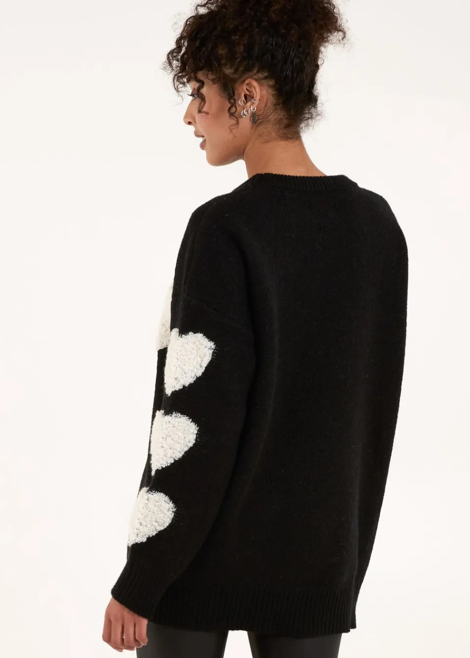 Tops>Blue Vanilla Black Flocked Heart Oversized Jumper