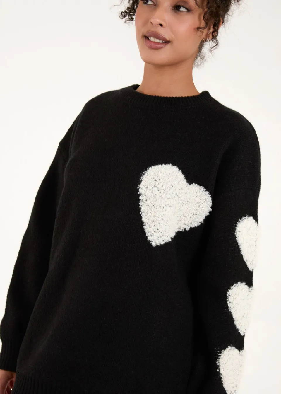 Tops>Blue Vanilla Black Flocked Heart Oversized Jumper