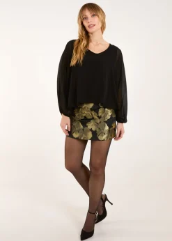 Skirts>Blue Vanilla Black Floral Jaquard Mini Skirt